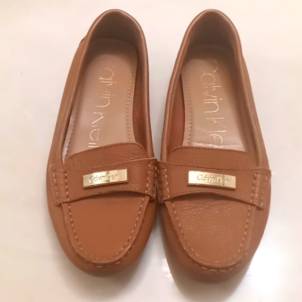 Calvin Klein LETA Flat Loafer Shoes Brown Size 7.5